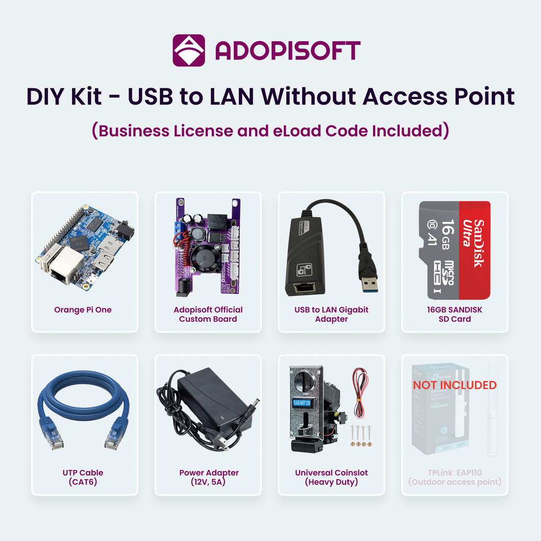 ADOPISOFT | DIY Kit, USB to LAN w/o Access Point (OPI Board)