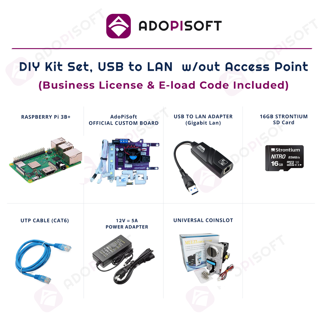 ADOPISOFT | Piso Wifi DIY Kit Set, USB to LAN w/o Access Point (RPI Board)