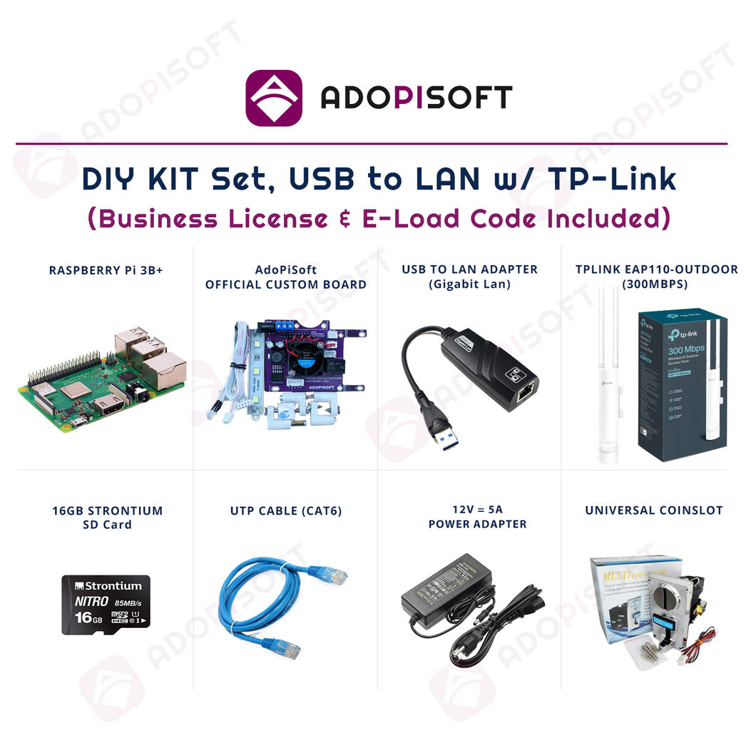 ADOPISOFT | Piso Wifi  DIY Kit Set, USB to LAN w/ TP-Link Eap110 (RPI Board)