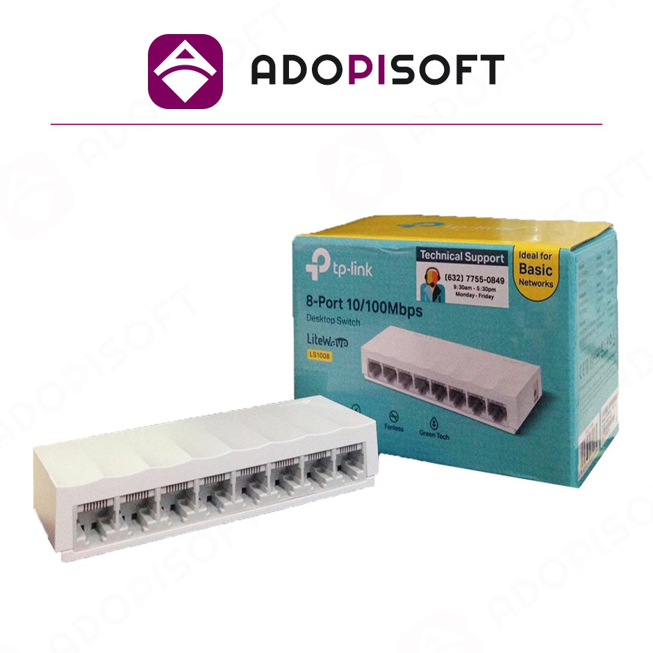 ADOPISOFT | TP-Link LS1008 8-Port 10/100Mbps Desktop Network Switch Hub