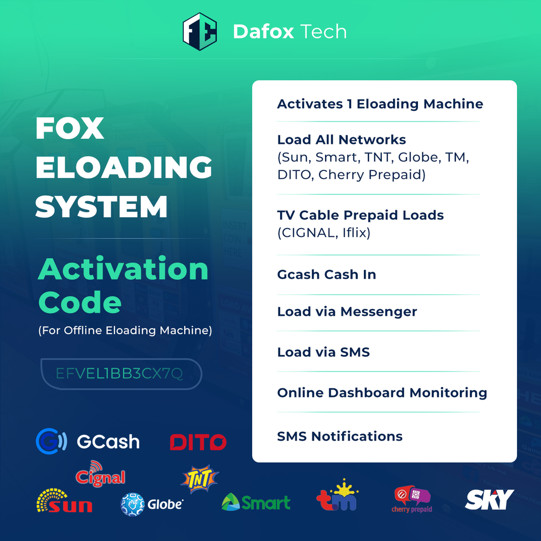 DAFOXTECH | Eloading Activation Code ( For Fox Offline Eloading Machine)