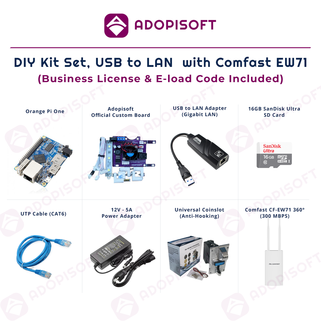 ADOPISOFT | Piso Wifi DIY Kit, USB to LAN w/ Comfast EW71 ( OPI Board)