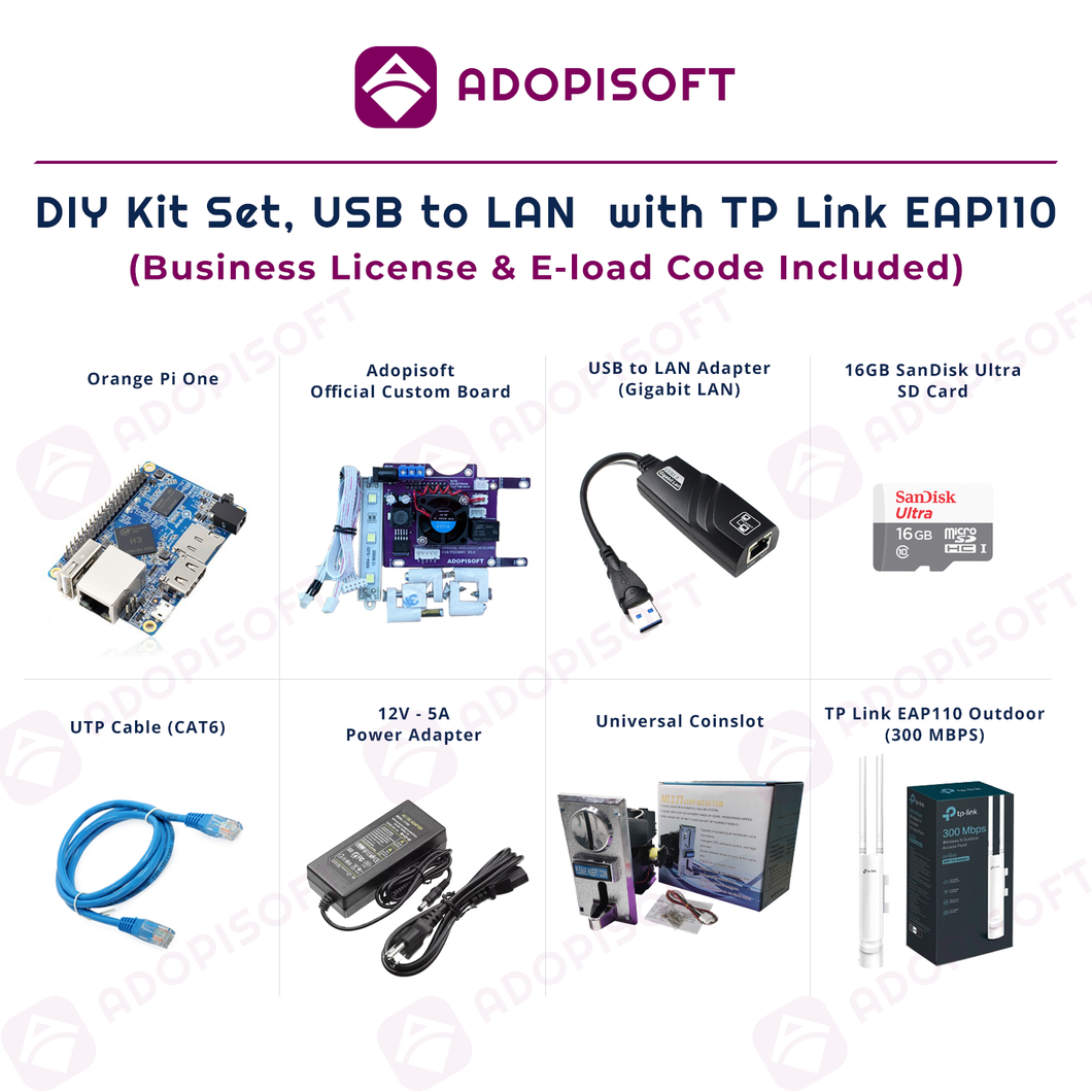 ADOPISOFT | Piso Wifi DIY Kit, USB to LAN w/ TP-Link Eap110 (OPI Board)