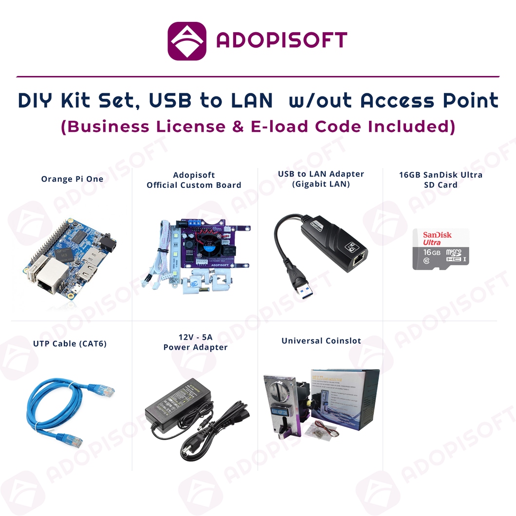 ADOPISOFT | DIY Kit, USB to LAN w/o Access Point (OPI Board)